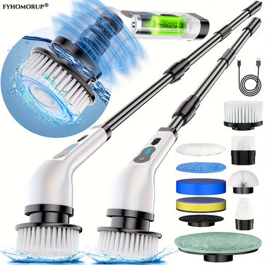 [Wireless Spin Scrubber] Electric Spin Scrubber | 2600mAh Battery | 2 Speed | Adjustable Extension Handle | Replaceable 9 Brush Heads | For Bathtub, Tile Floor, Glass, Car