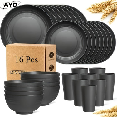 AYD Wheat Straw Dinnerware Set – Unbreakable, Service for 4 or 8, Lightweight Design