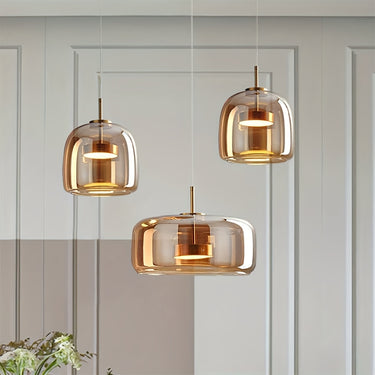 Modern LED Pendant Chandelier – Polished Finish with Handmade Glass Shade (Bulb Included)