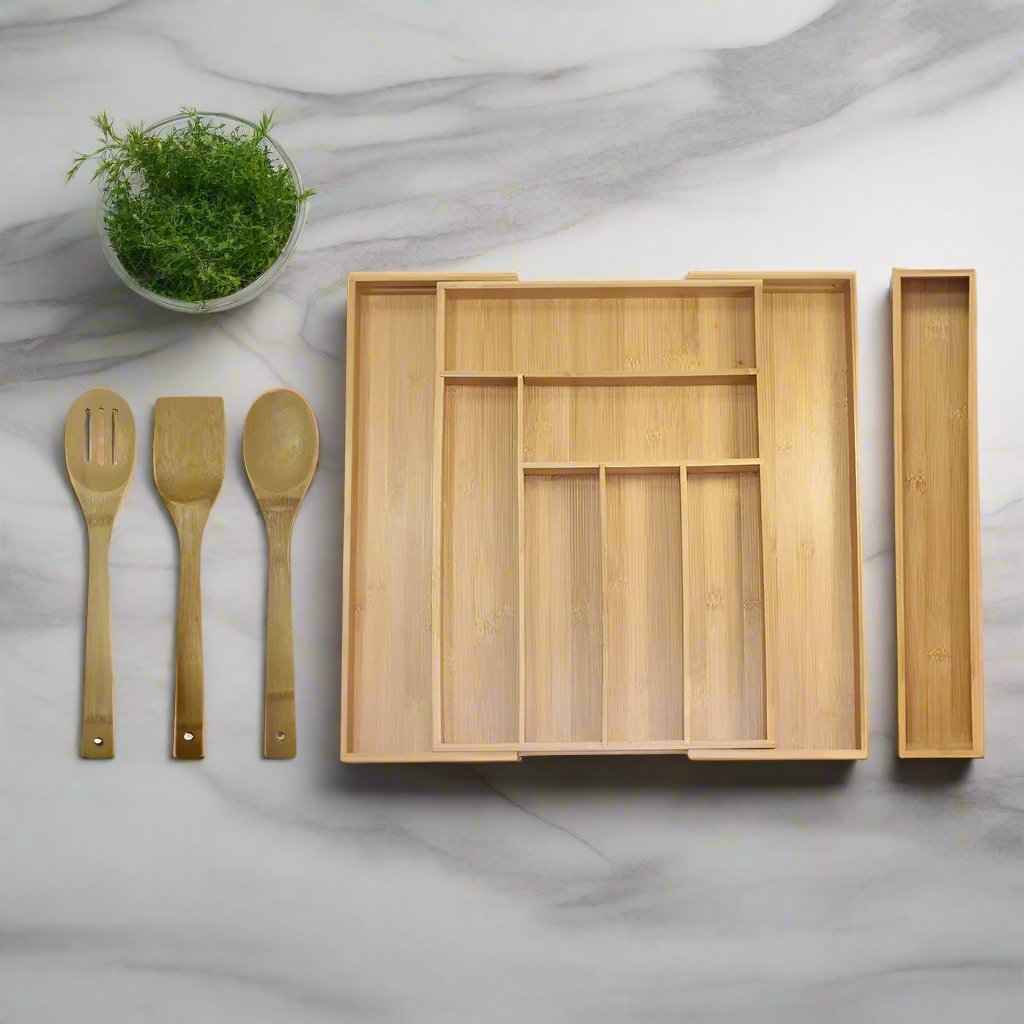 5-Piece Bamboo Expandable Drawer Utensil Organizer Set | Bentalia Homes