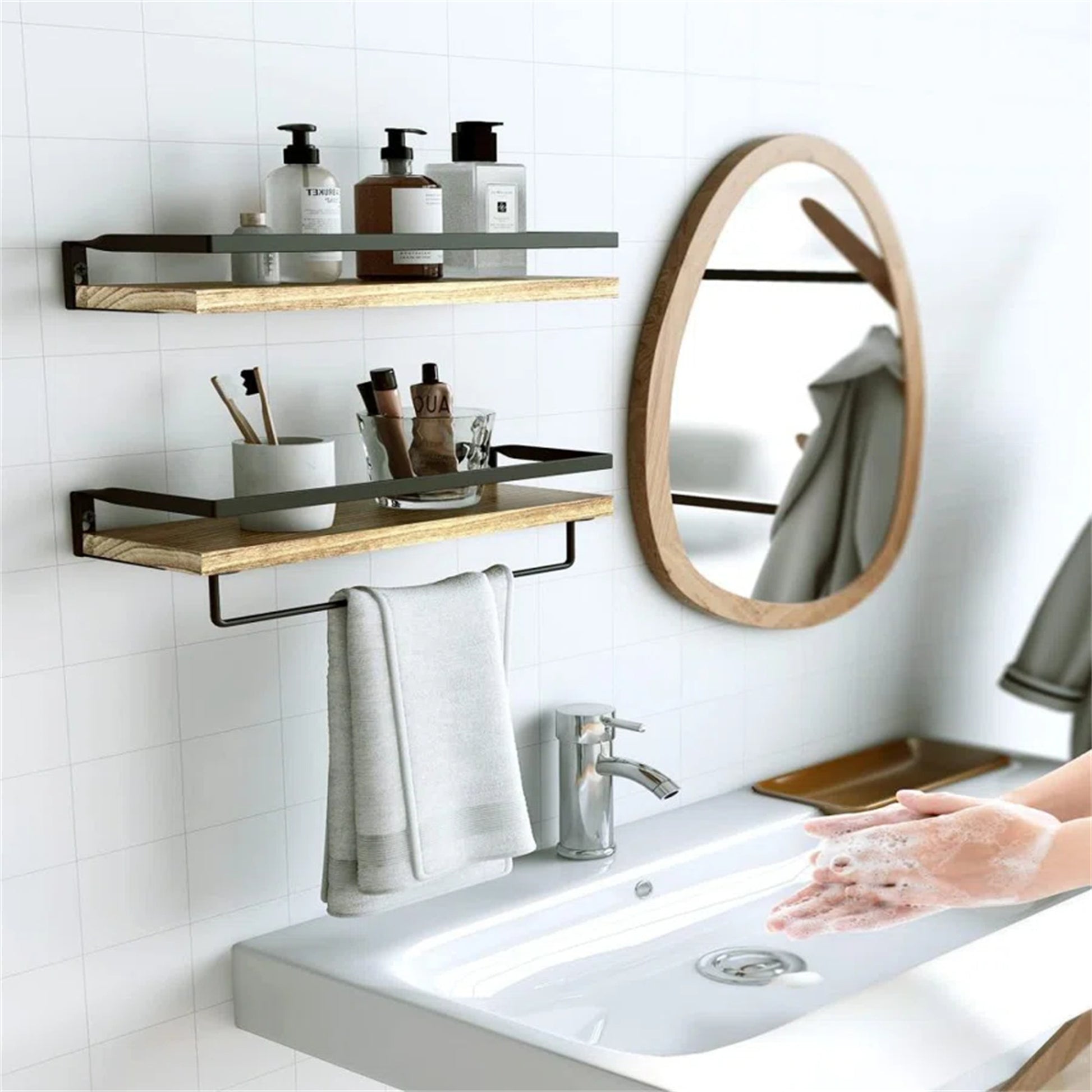 Rustic Bathroom Shelf with Towel Bar – Set of 2 | Bentalia Homes