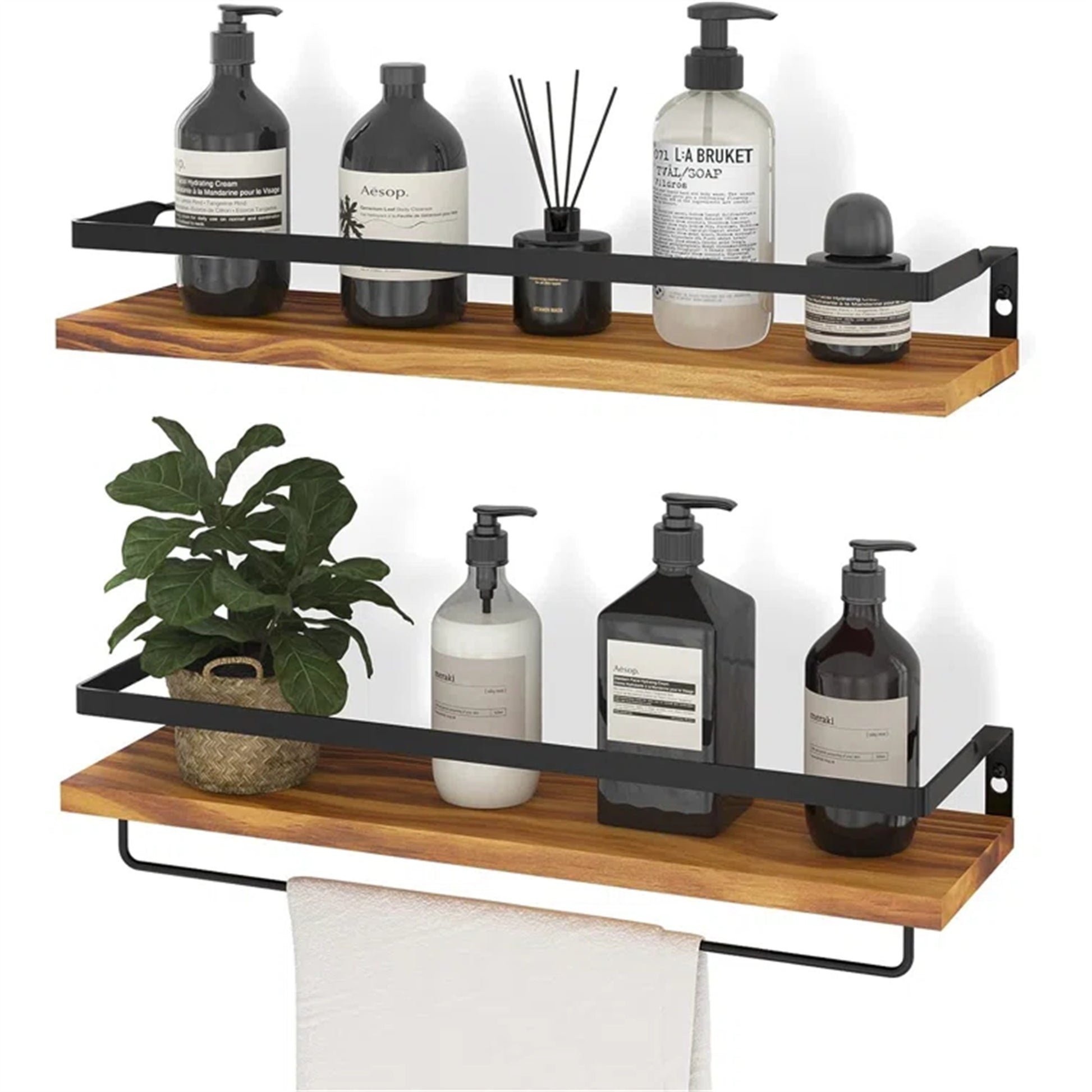 Rustic Bathroom Shelf with Towel Bar – Set of 2 | Bentalia Homes