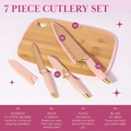 7-Piece Reversible Bamboo Heart Cutting Board & Stainless Steel Cutlery Set - Pink | Bentalia Homes