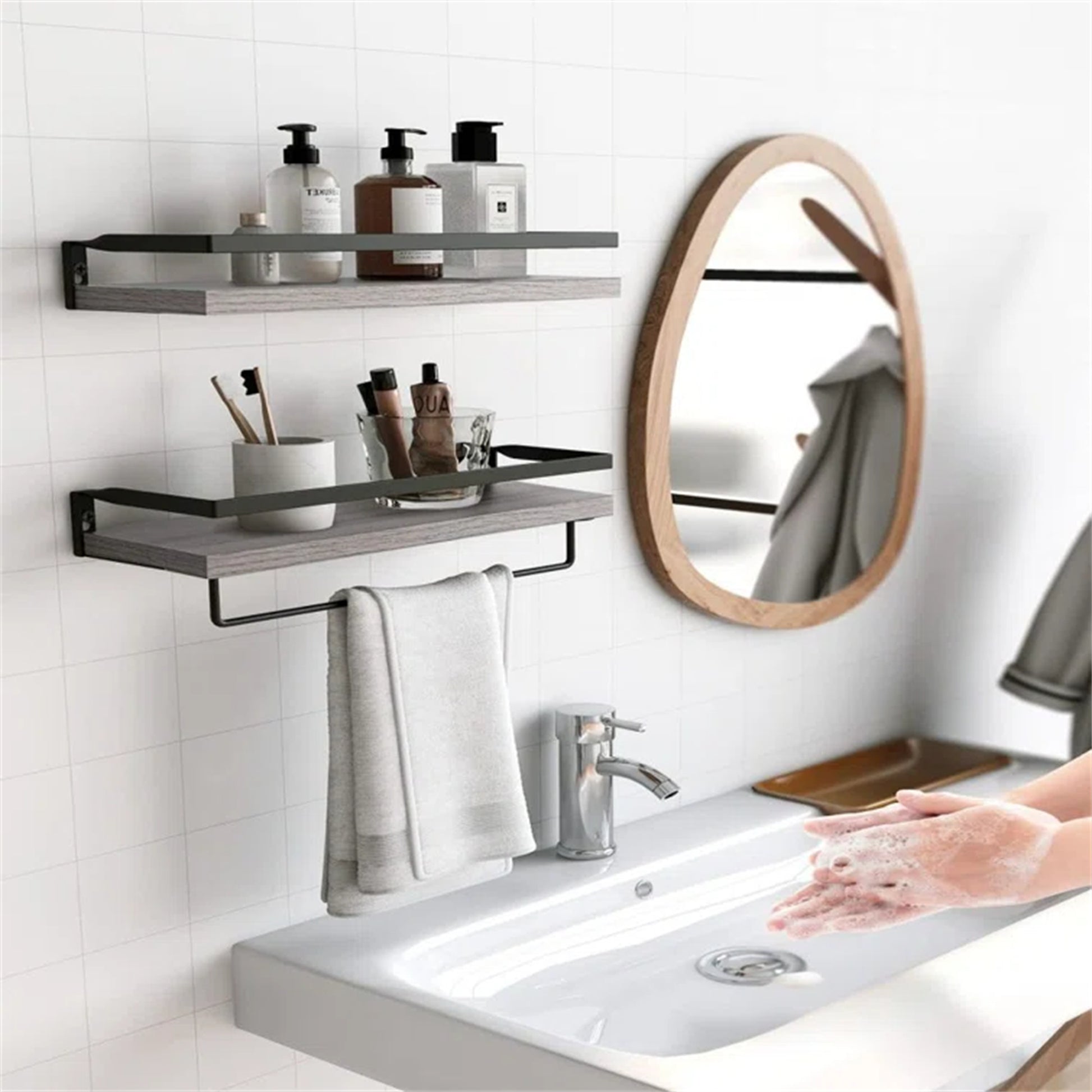 Rustic Bathroom Shelf with Towel Bar – Set of 2 | Bentalia Homes