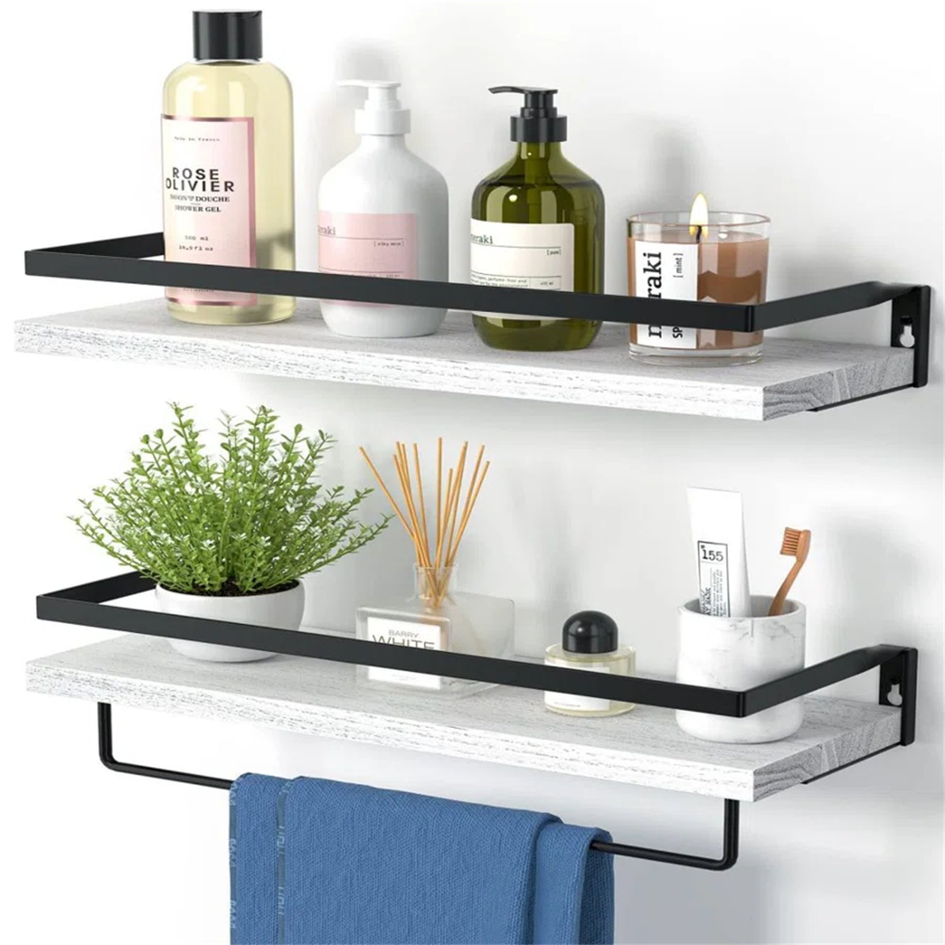 Rustic Bathroom Shelf with Towel Bar – Set of 2 | Bentalia Homes