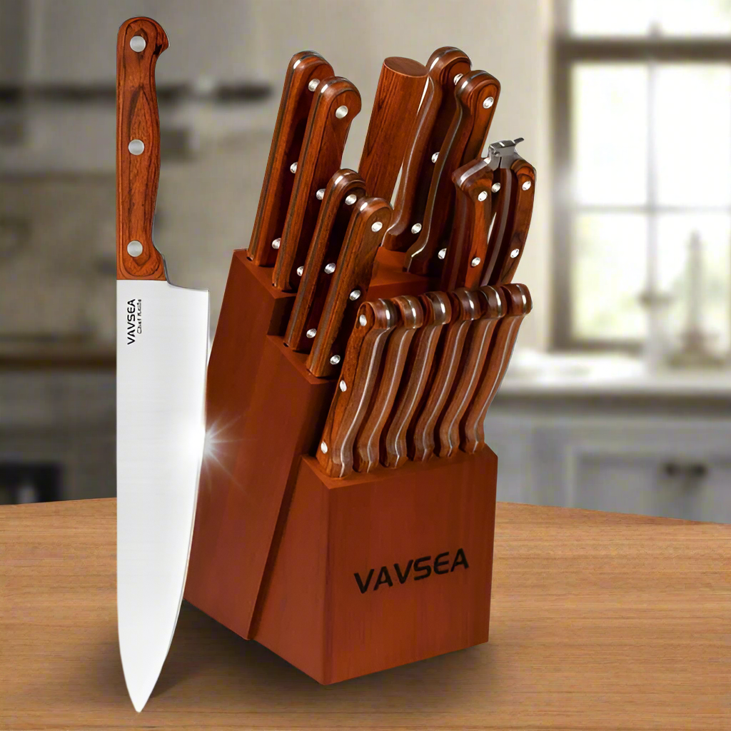 16-Piece High Carbon Stainless Steel Kitchen Knife Block Set | Bentalia Homes