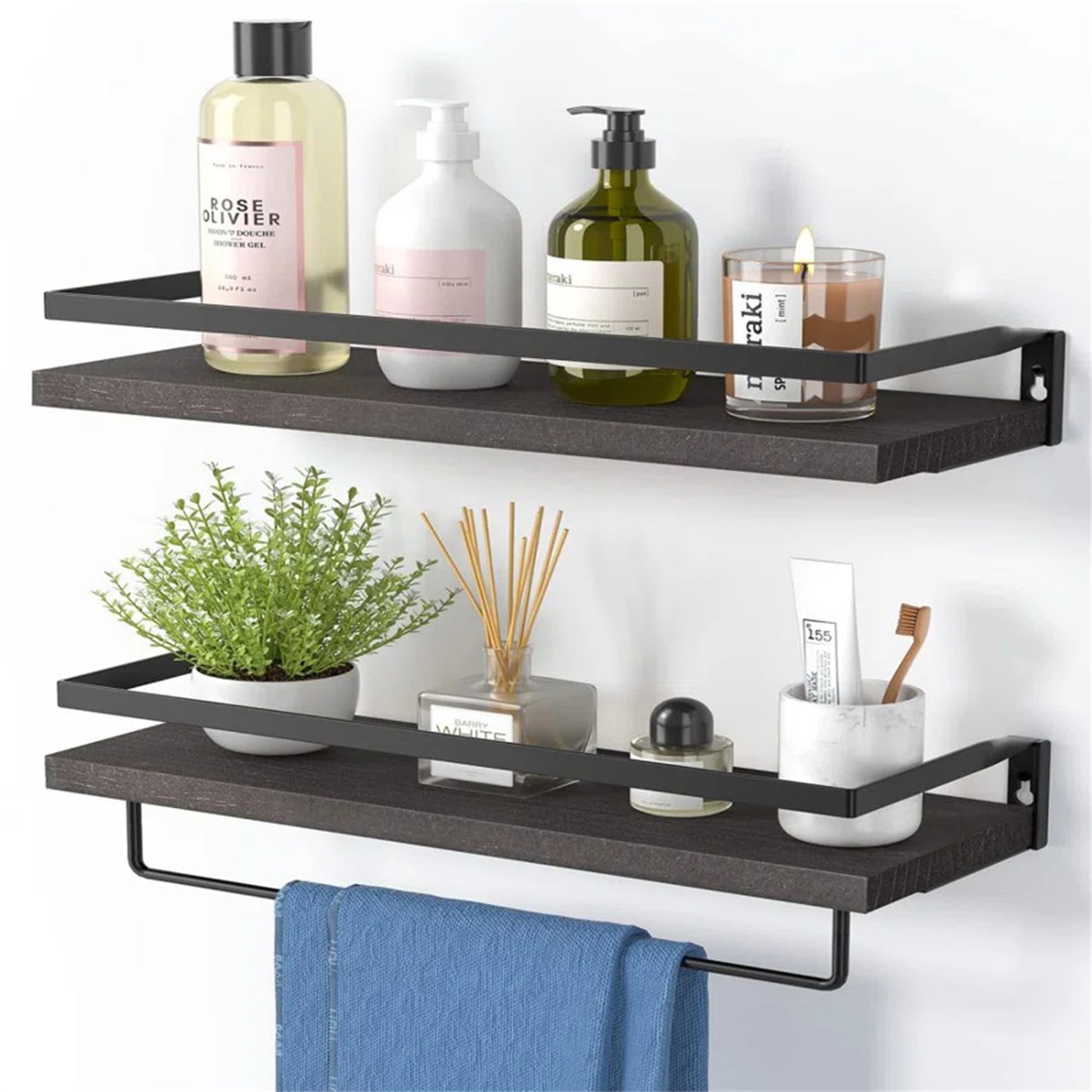 Rustic Bathroom Shelf with Towel Bar – Set of 2 | Bentalia Homes