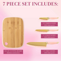 7-Piece Reversible Bamboo Heart Cutting Board & Stainless Steel Cutlery Set - Pink | Bentalia Homes