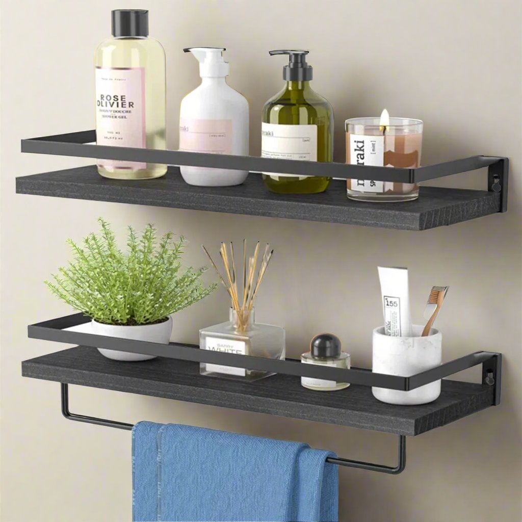 Rustic Bathroom Shelf with Towel Bar – Set of 2 | Bentalia Homes