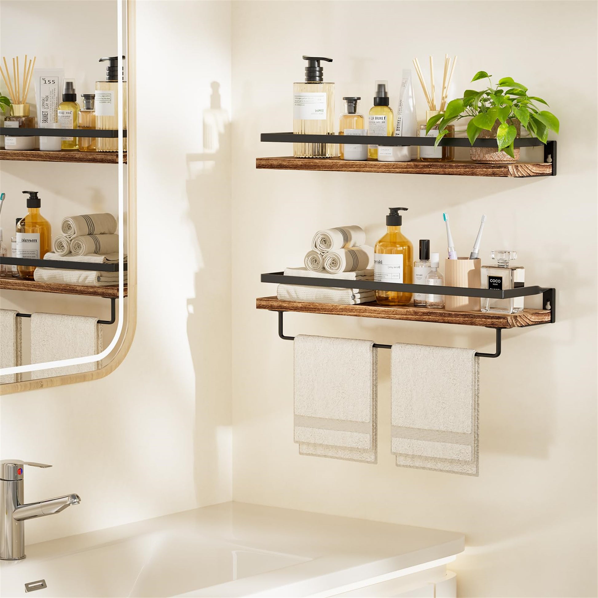 Rustic Bathroom Shelf with Towel Bar – Set of 2 | Bentalia Homes