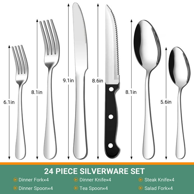 24-Piece Stainless Steel Flatware Set for 4 – Dishwasher Safe | Bentalia Homes