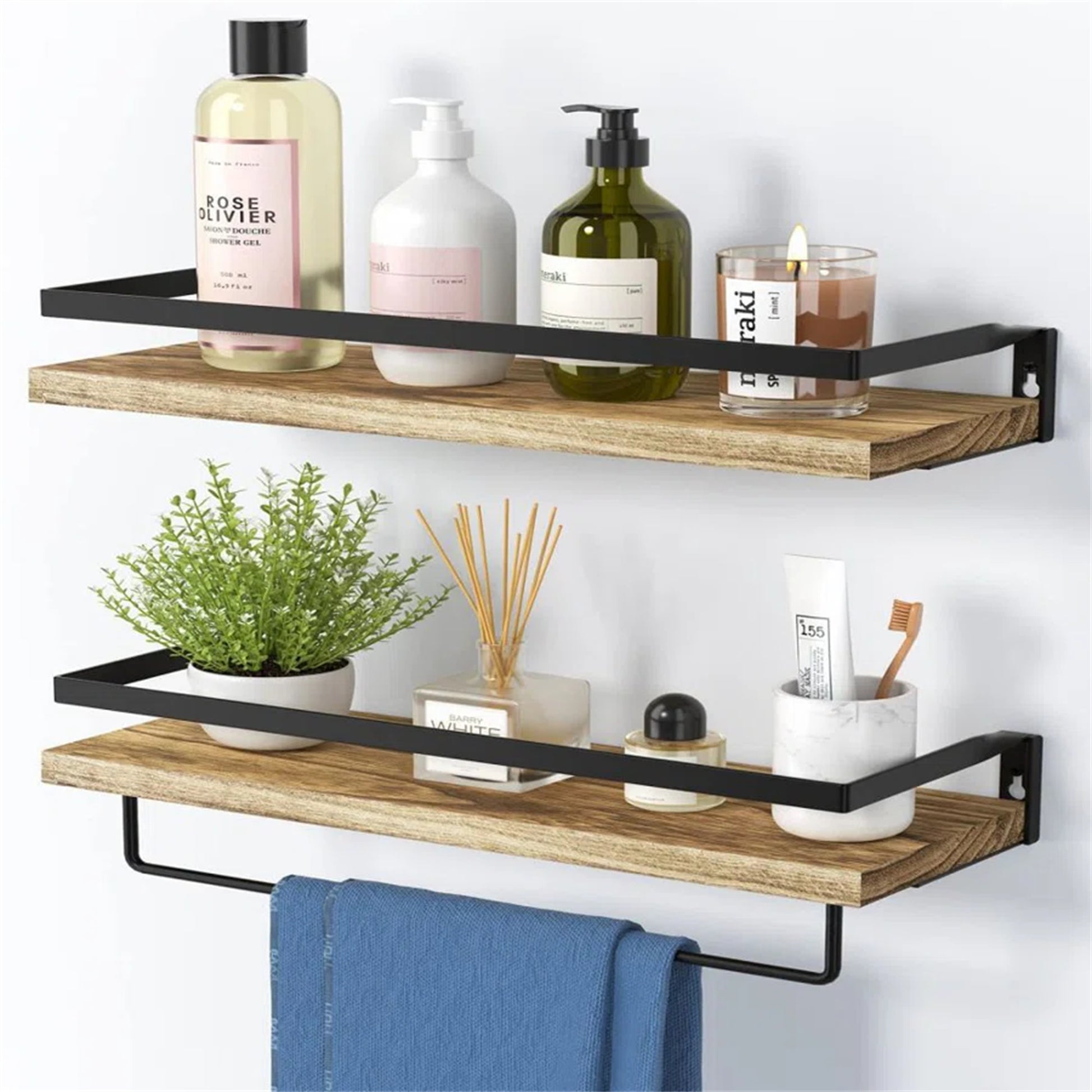 Rustic Bathroom Shelf with Towel Bar – Set of 2 | Bentalia Homes