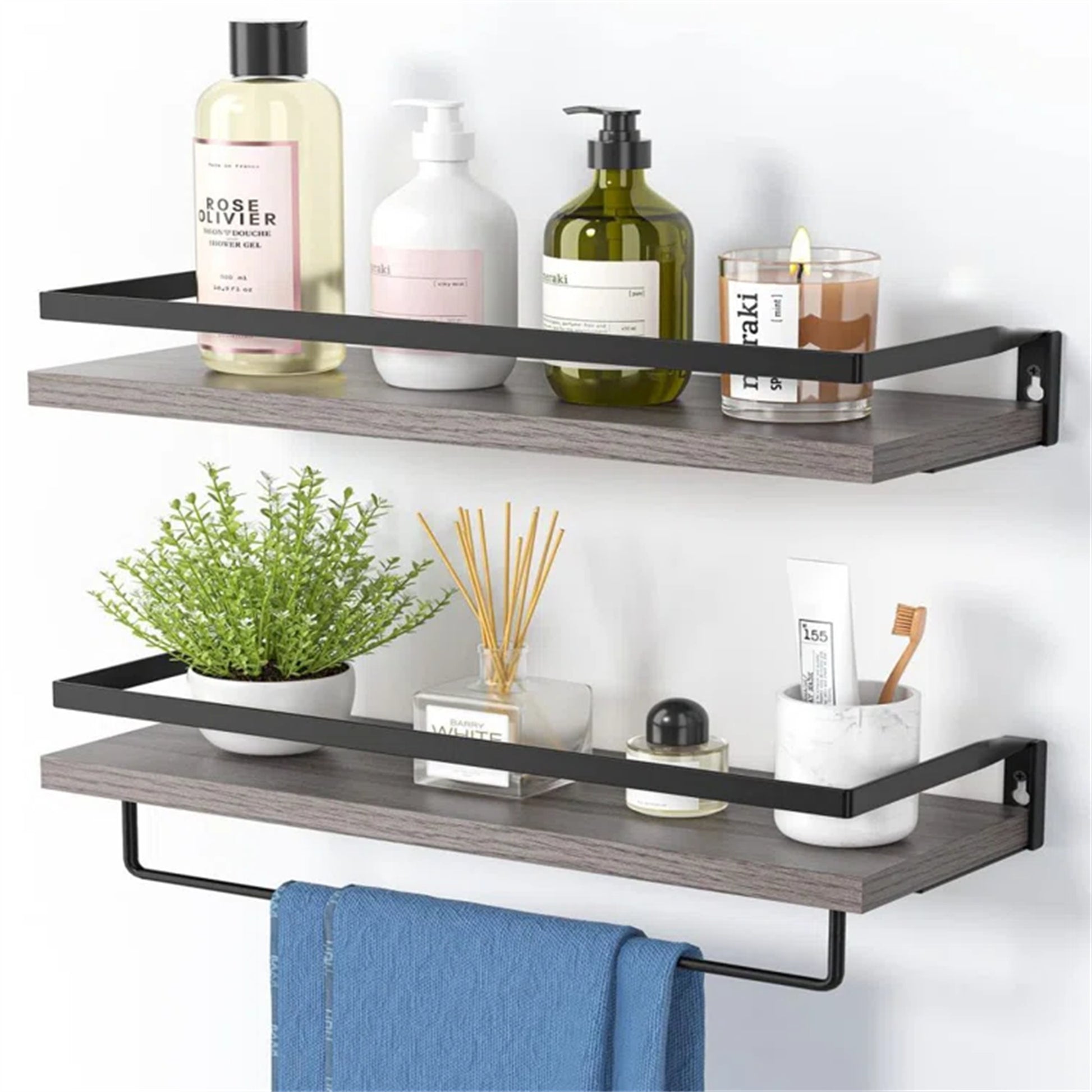 Rustic Bathroom Shelf with Towel Bar – Set of 2 | Bentalia Homes