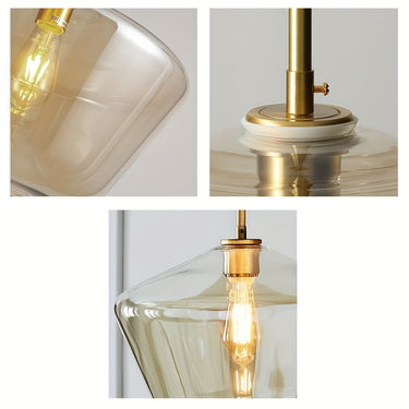 Modern Champagne Gold 3-Light Glass Pendant Fixture – Geometric Chandelier, Semi Flush Mount