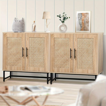 Set of 2 Handmade Natural Rattan Storage Cabinets – Modern Sideboard &amp; Buffet Cabinet