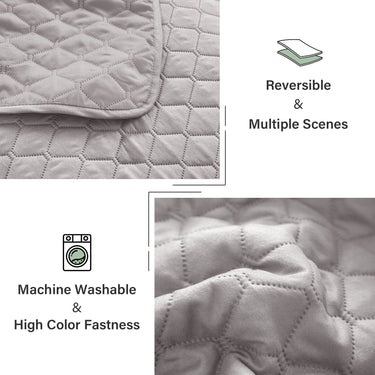 Reversible King Size Quilt Set, 3-Piece Lightweight Quilts Soft Bedspreads Bed Coverlets, Light Grey