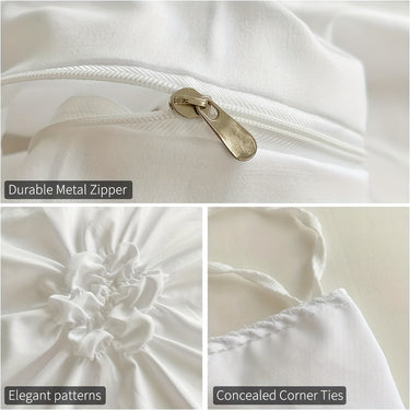 Luxury Bedding -Rustic French Style Textured Flower Pinch Pleated Duvet Cover Set | Solid Color